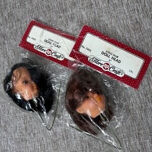 Fibre Craft Long Hair Doll Heads 2 Inch No 7455 Black Brown Hair Set of 2 NEW
